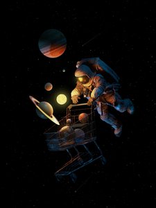 Astronaut beim Weltraumshopping