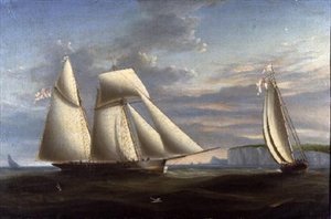Ein Toppsegelschoner und ein Schoner des Royal Yacht Squadron vor der Küste von Dorset von Nicholas (circle of) Condy