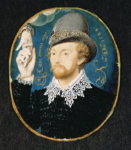 Mann, der eine Hand aus einer Wolke ergreift, möglicherweise William Shakespeare, 1588 von Nicholas Hilliard