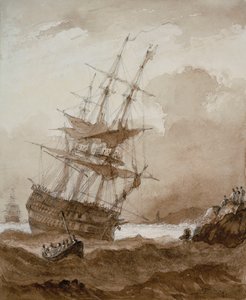Zweidecker in einem Sturm vor der Küste, spätes 18. bis frühes 19. Jahrhundert von Nicholas Pocock