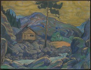 Hütte in den Bergen, Dekor für Ibsens Drama Peer Gynt, 1911 von Nicholas Roerich