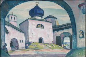 Altes Pskov, Dekor für Rimsky-Korsakovs Oper "Die Magd von Pskov", 1922 von Nicholas Roerich