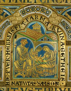 Die Geburt Samsons, Manoah mit einem mittelalterlichen Judenhut von Nicholas of Verdun