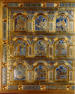 Verdun-Altar aus Gold und Emaille von Nicolas de Verdun (ca.1130/50-1205): Szenen aus dem Alten und Neuen Testament (Durchquerung des Roten Meeres, König Melchisedech, die Taufe Christi) von Nicholas of Verdun