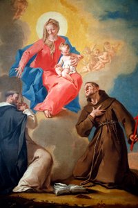Die Nationalgalerie. Unsere Liebe Frau vom Rosenkranz mit St. Dominikus und St. Franziskus von Assisi. Nicola Grassi. 18. Jahrhundert. Ljubljana. Slowenien.