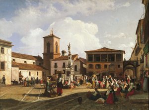 Benevento (Region Kampanien), Orsini-Platz mit dem Glockenturm der Kathedrale und dem Papst-Orsini-Brunnen von Nicola Palizzi