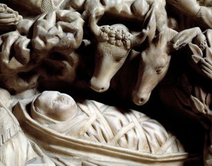 Kunst und gotische Architektur: die Geburt Christi - Detail der Basreliefs des Marmorpults, das Nicola Pisano zwischen 1266 und 1268 schuf von Nicola Pisano