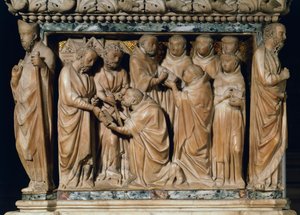 Die Apostel Petrus und Paulus erscheinen dem heiligen Dominikus, dekoratives Relief von Arca di San Domenico