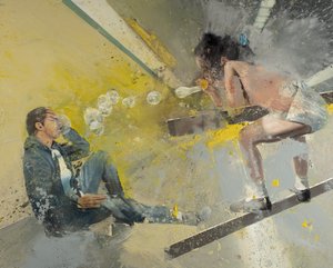 Kleines Mädchen mit Seifenblasen in der U-Bahn, 2021