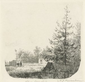Baumreiches Landschaft mit einem Storchennest