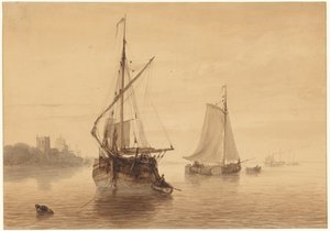 Flusslandschaft mit einigen Schiffen