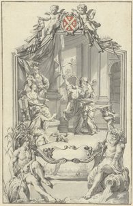 Allegorie auf die Seidenindustrie in Amsterdam mit der Stadtjungfrau, die Ballen Seide empfängt von Nicolaas Verkolje
