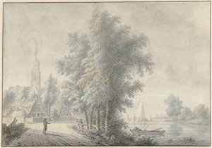 Ansicht eines Dorfes mit Kirchturm von Nicolaas Wicart