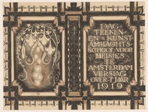 Einbandentwurf für: Bericht der Zeichen- und Kunstgewerbeschule für Mädchen in Amsterdam für das Jahr 1919 von Nicolaas van de Vecht
