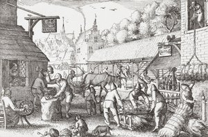 Niederländische Dorfbewohner des 17. Jahrhunderts beim Seilmachen von Nicolaes Jansz Visscher