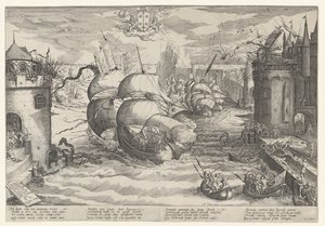 Eroberung von Damiate und das Übersegeln der Kette, 1219 von Nicolaes Jansz. Clock