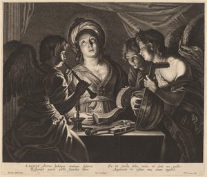 Heilige Cäcilia begleitet von himmlischen Musikern von Nicolaes Lauwers after Gerard Seghers