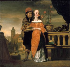 Ein Mann hält einer Frau eine Nelke an die Nase: Eine Allegorie des Geruchssinns