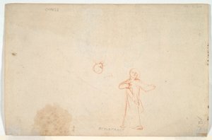 Abraham bewirtet die Engel (recto); Frau stehend und Kopfstudie (verso)
