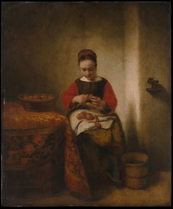 Junge Frau beim Äpfelschälen von Nicolaes Maes