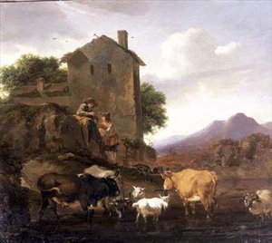 Hirten mit Rindern und Ziegen von Nicolaes Pietersz. Berchem