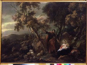 Ruhe auf der Flucht nach Ägypten von Nicolaes Pietersz. Berchem