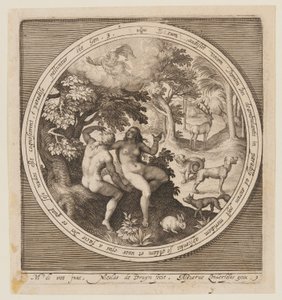 Adam und Eva verstecken sich vor dem Herrn, von der Schöpfung bis zur Vertreibung aus dem Paradies von Nicolaes de Bruyn
