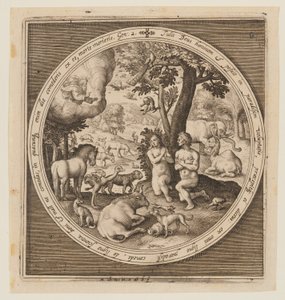 Adam und Eva im Paradies, aus Die Schöpfung bis zur Vertreibung aus dem Paradies von Nicolaes de Bruyn