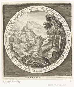 Dritter Schöpfungstag: Gott erschafft Land und Samen tragende Pflanzen und Bäume mit Früchten von Nicolaes de Bruyn