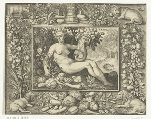 Element Erde als nackte Frau mit Füllhorn (Terra) (Die vier Elemente)