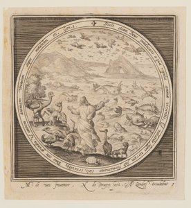 Fünfter Tag: Die Erschaffung von Vögeln und Fischen, von der Schöpfung bis zur Vertreibung aus dem Paradies von Nicolaes de Bruyn