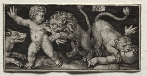 Löwen greifen Kinder an von Nicolaes de Bruyn