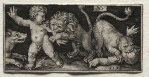 Löwen greifen Kinder an, 1594 von Nicolaes de Bruyn