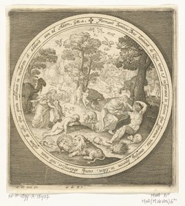 Sechster Tag der Schöpfung: Gott erschafft die Tiere und Adam und Eva von Nicolaes de Bruyn
