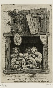 Fünf Sänger an einem offenen Fenster: die Rederijkers