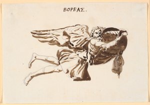Boreas. Entwurf zum Relief am Turm der Winde in Pamphilus und Davus im Gespräch von Nicolai Abildgaard