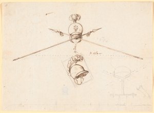 Dekorativer Entwurf. Ein Helm und zwei gekreuzte Speere u.a. von Nicolai Abildgaard