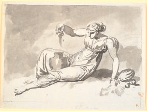 Herbst, eine sitzende Frau, die Trauben presst von Nicolai Abildgaard