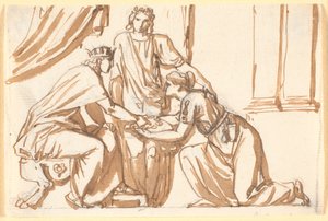 Ein König erhält einen Kranz von einer knienden Frau von Nicolai Abildgaard