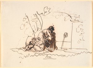 Eine Frau, die an einer Quelle mit drei kleinen Kindern sitzt von Nicolai Abildgaard