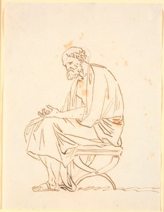 Ein Greis in antiker Tracht, sitzend auf einem Hocker, im Profil nach links von Nicolai Abildgaard