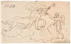Eros und eine schwebende Frau