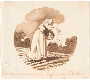 Frau, die Saatkörner ausstreut. Kreisrunde Komposition von Nicolai Abildgaard