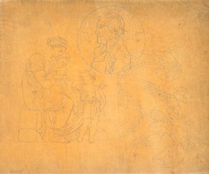 Sitzende Frau mit zwei Kindern und Porträt im Profil in Kreisform von Nicolai Abildgaard