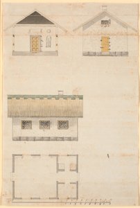 Schnittansicht und Plan eines Teehauses im Sorgenfri-Park von Nicolai Abildgaard