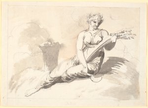 Sommer, eine sitzende Frau mit Ähren und Sichel von Nicolai Abildgaard