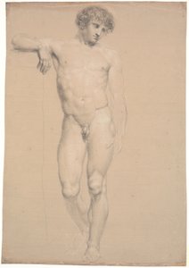 Stehendes Modell. Von vorne gesehen. Rechter Arm auf hohem Sockel gestützt von Nicolai Abildgaard
