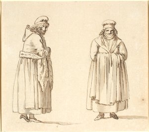 Zwei Bäuerinnen mit Tüchern vor dem Mund, eine im Profil, die andere von vorne von Nicolai Abildgaard