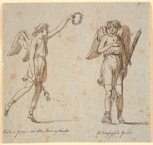 Zwei Genien, einer mit Ölzweig, der andere mit Fasces von Nicolai Abildgaard