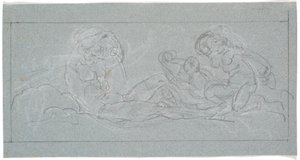 Entwurf für ein Türstück. Ein liegender Jüngling gießt Wasser aus einem Krug, rechts Meeresnymphen von Nicolai Abildgaard